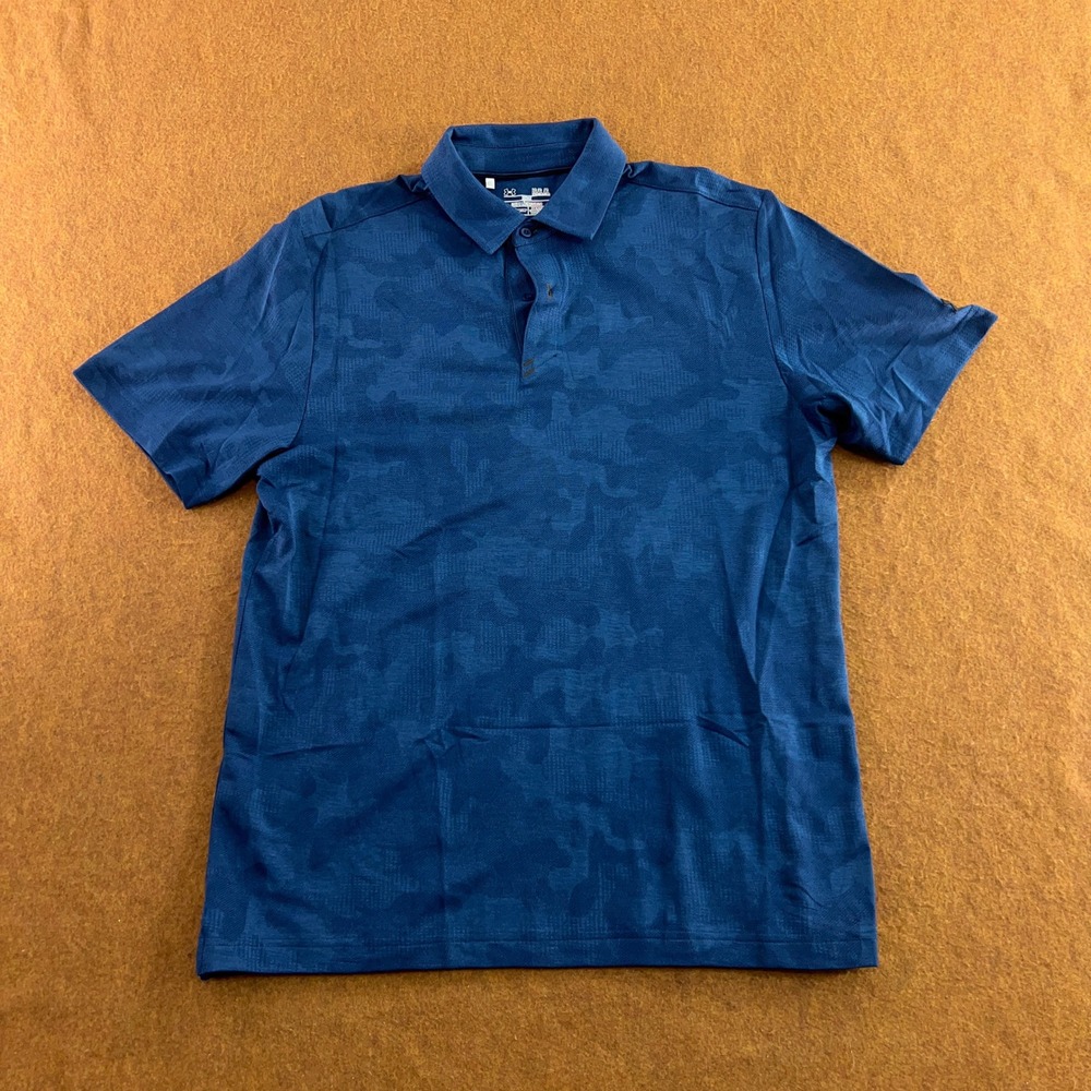 Under Armour Mens Large Blue Tonal Camo Heatgear Short Sleeve Polo Shirt